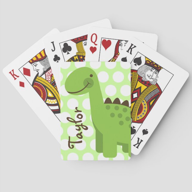 Cute Green Dinosaur Poker Cards (Back)