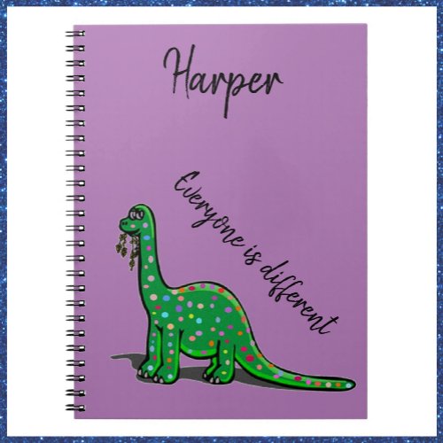 Cute Green Dinosaur Purple Notebook