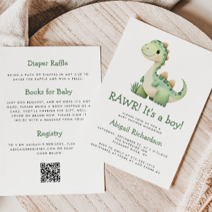 Cute Green Dinosaur QR Code Boy Baby Shower Invitation