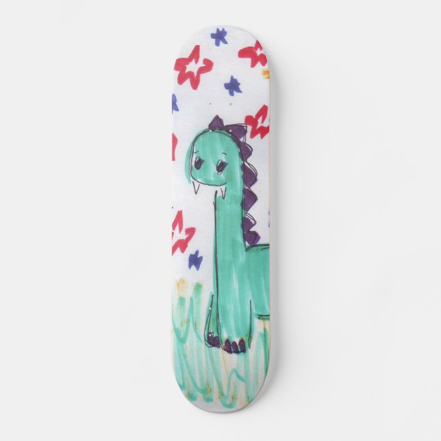 Cute Green Dinosaur Sketch Skateboard Pro Deck (Front)