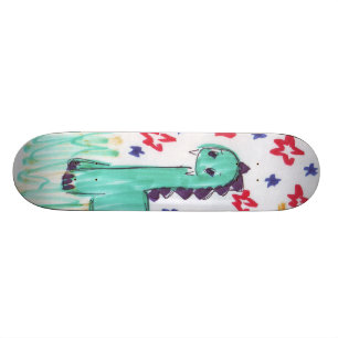 Cute Green Dinosaur Sketch Skateboard Pro Deck