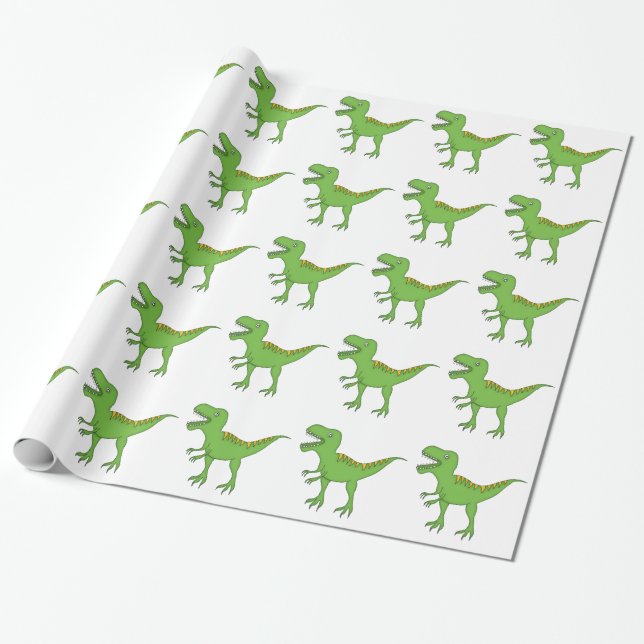 Cute Green Dinosaur-T-Rex Wrapping Paper (Unrolled)