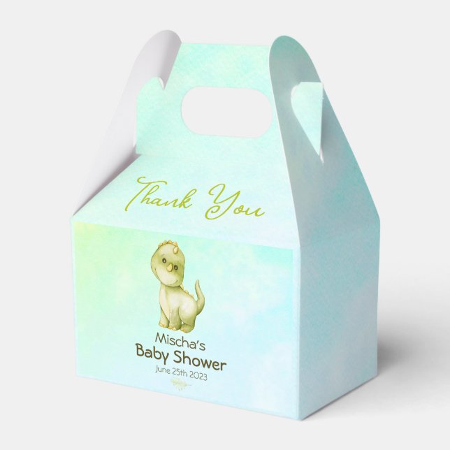 Cute Green Dinosaur Theme Baby Shower Fav  Favor Boxes (Front Side)