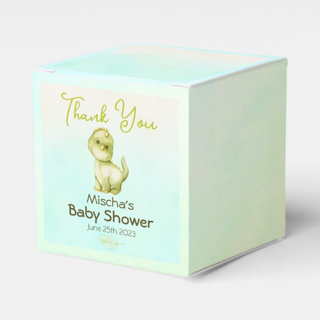 Cute Green Dinosaur Theme Baby Shower Favor Boxes (Front Side)
