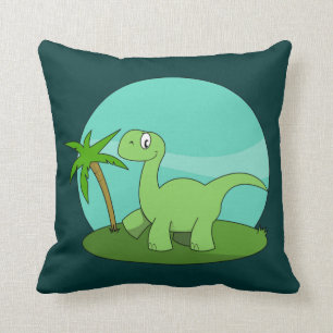 Cute Green Dinosaur Throw Pillow