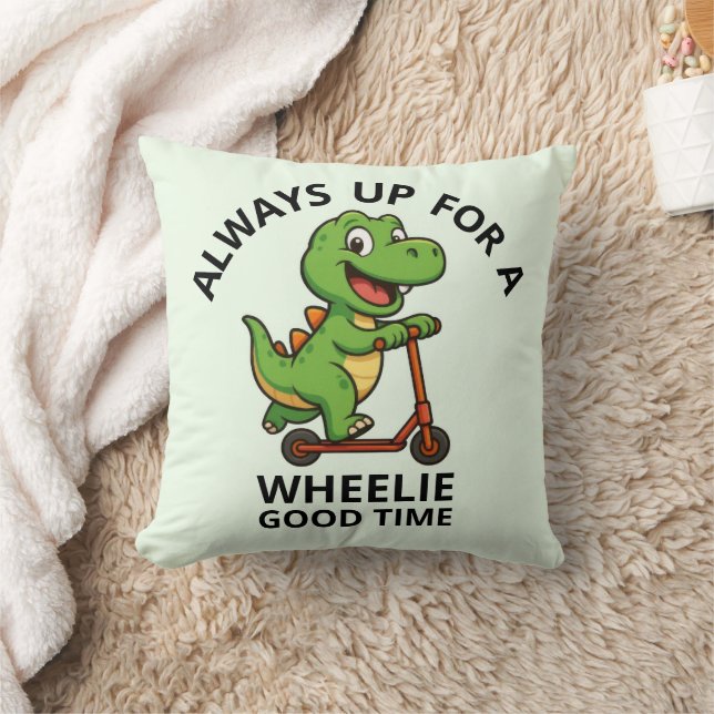 Cute Green Dinosaur Throw Pillow (Blanket)