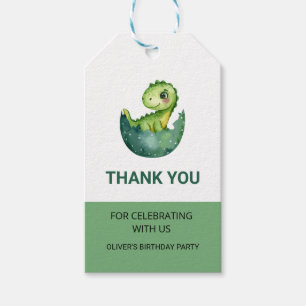 Cute Green Dinosaur Watercolor Kid Birthday Party Gift Tags
