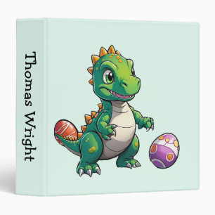 Cute green dinosaur with Easter eggs 3 Ring Binder