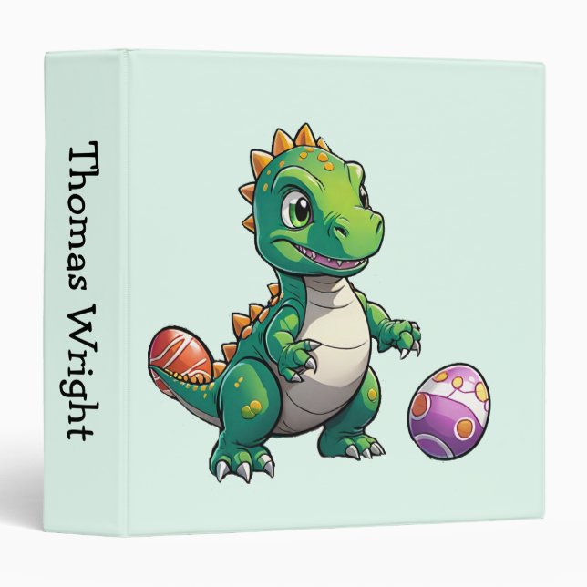 Cute green dinosaur with Easter eggs 3 Ring Binder (Front/Spine)