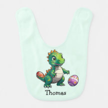 Cute green dinosaur with Easter eggs