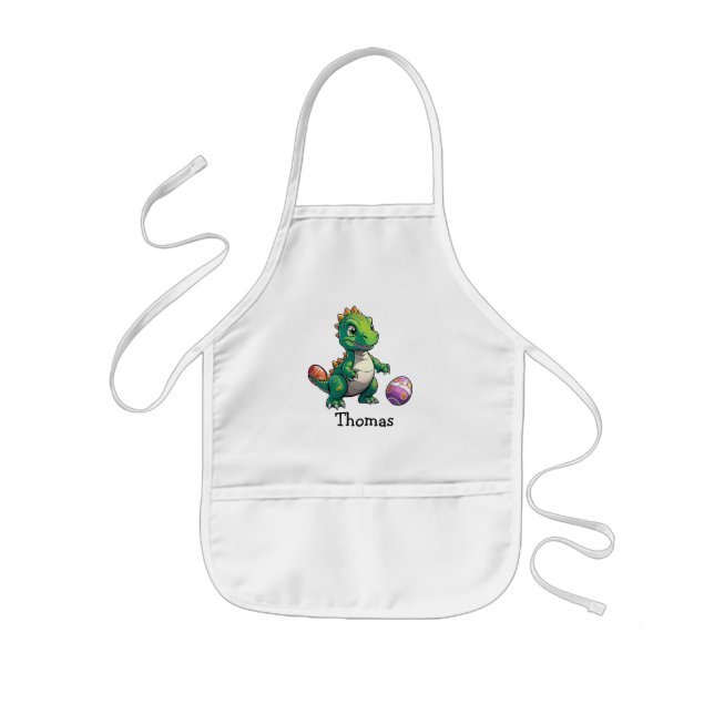 Cute green dinosaur with Easter eggs Kids' Apron (Front)