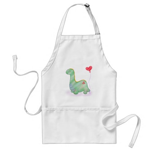 Cute Green Dinosaur with I Love You Heart Balloon Adult Apron