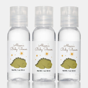 Cute Green Dinosaur with Stars Baby Shower Hand Sanitizer