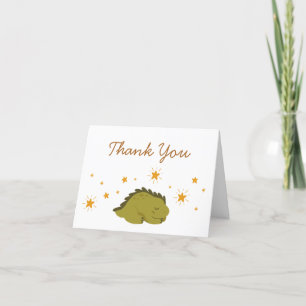 Cute Green Dinosaur with Stars Baby Shower Letterpress Thank You Card