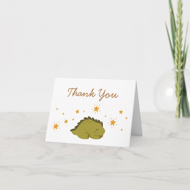 Cute Green Dinosaur with Stars Baby Shower Thank You Card (Front)