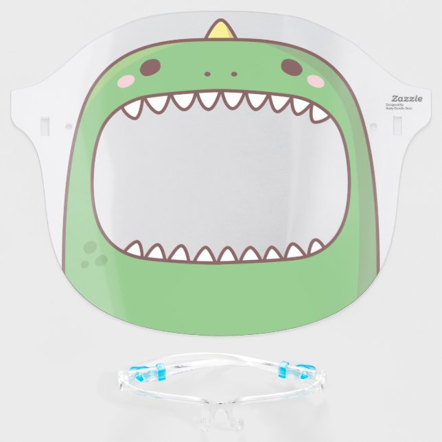 Cute Green Dinosaur With Yellow Spike Face Shield (Front w/Glasses)