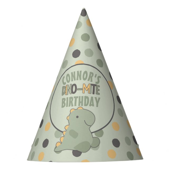 Cute Green Dinosaur Young Child's Birthday Party Hat (Front)