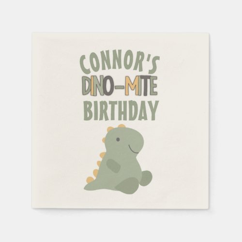 Cute Green Dinosaur Young Childs Birthday Party Napkins