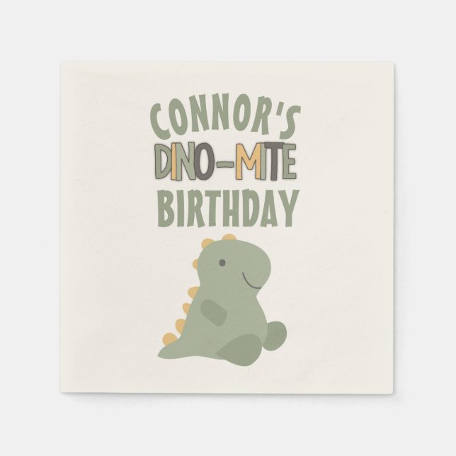 Cute Green Dinosaur Young Child's Birthday Party Napkins (Front)