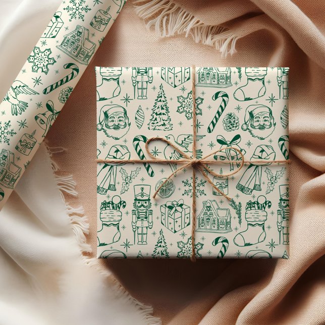 Cute Green Doodle Christmas Wrapping Paper (Creator Uploaded)