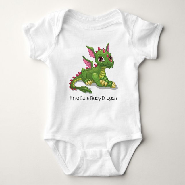 Cute Green Dragon Baby Bodysuit (Front)