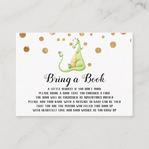*~* Cute Green Dragon Baby Shower Bring a Book Enclosure Card