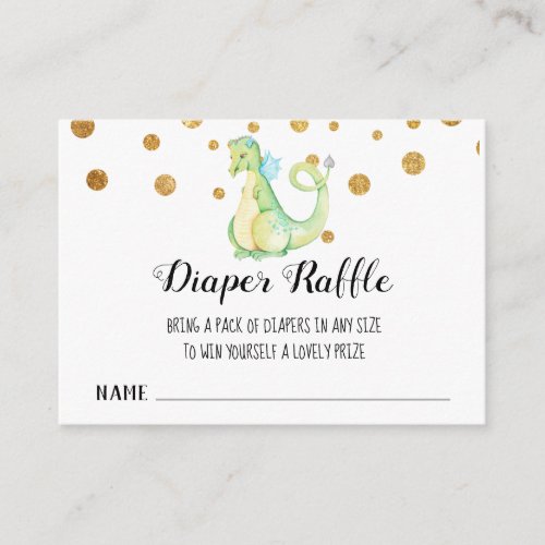 *~* Cute Green Dragon  - Baby Shower Diaper Raffle Enclosure Card