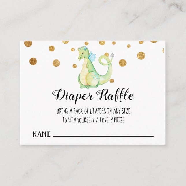 *~* Cute Green Dragon  - Baby Shower Diaper Raffle Enclosure Card (Front)