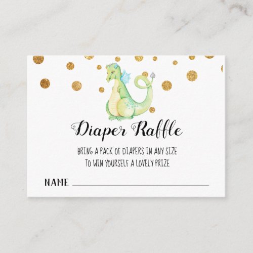  Cute Green Dragon  _ Baby Shower Diaper Raffle Enclosure Card