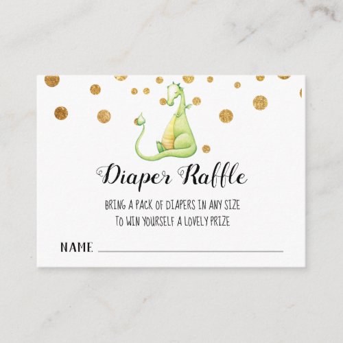  Cute Green Dragon Baby Shower Diaper Raffle Enclosure Card