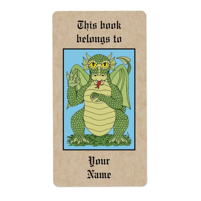 Cute Green Dragon Bookplate (Front)