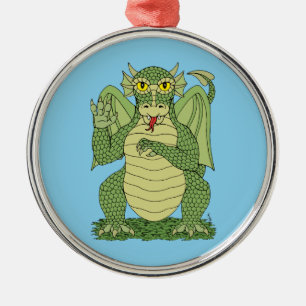 Cute Green Dragon Metal Ornament