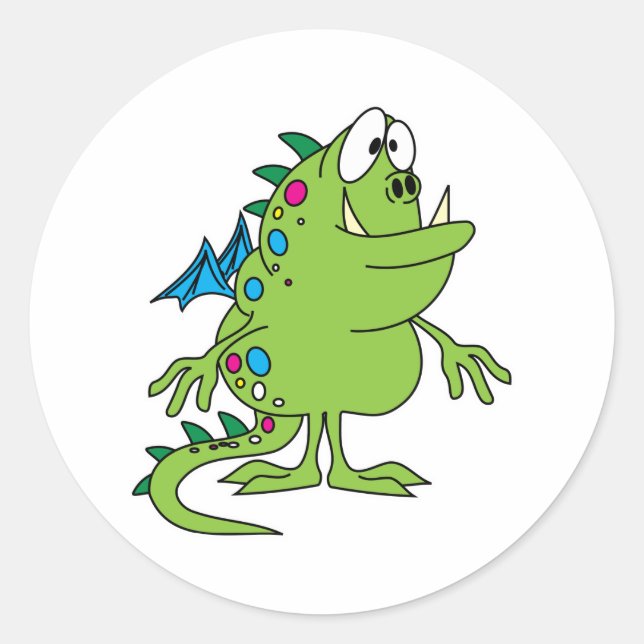 cute green dragon monster creature classic round sticker (Front)