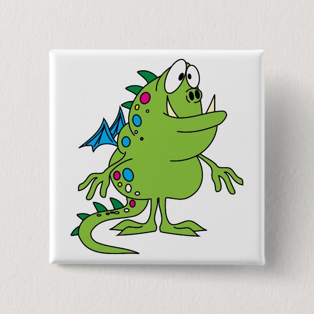 cute green dragon monster creature pinback button (Front)