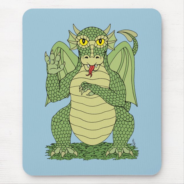 Cute Green Dragon Mouse Pad (Front)