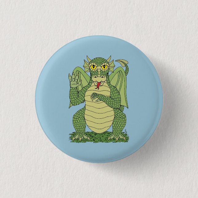 Cute Green Dragon Pinback Button (Front)