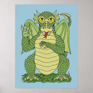 Cute Green Dragon Poster