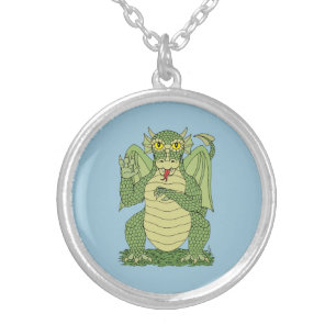 Cute Green Dragon Silver Plated Necklace