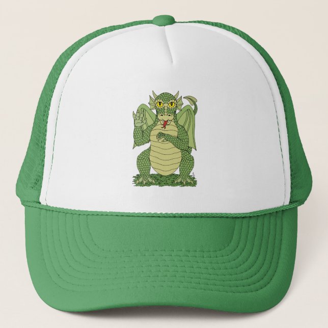 Cute Green Dragon Trucker Hat (Front)
