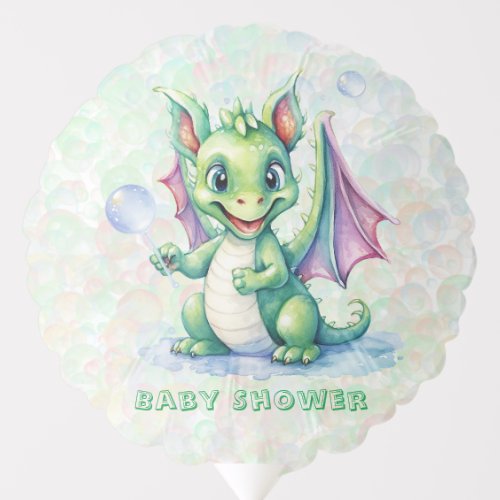 Cute Green Dragon with Bubbles Boy Baby Shower Balloon