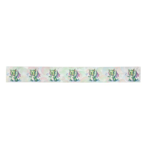 Cute Green Dragon with Bubbles Boy Baby Shower Satin Ribbon