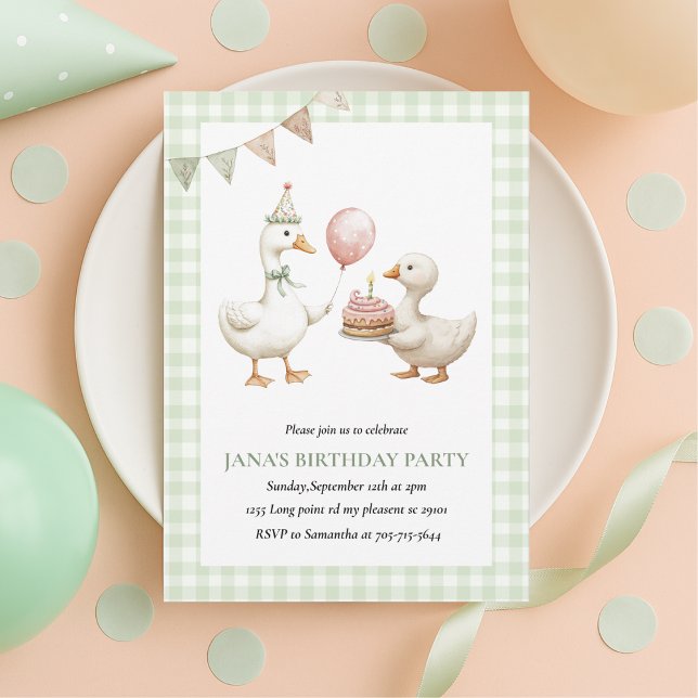 Cute Green Duck Birthday Invitation | Watercolor (Creator Uploaded)