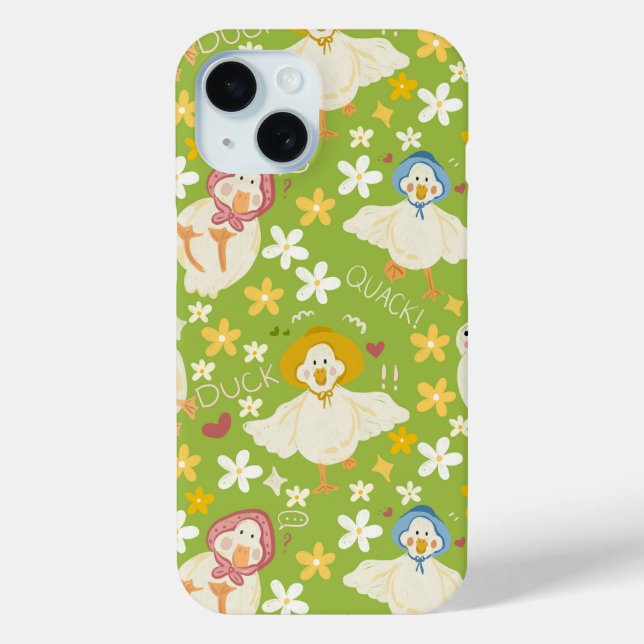 Cute Green Duck & Daisy Flower Seamless Pattern Case-Mate iPhone Case (Back)
