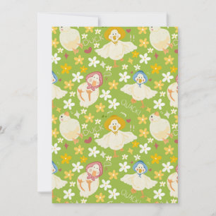 Cute Green Duck & Daisy Flower Seamless Pattern Invitation