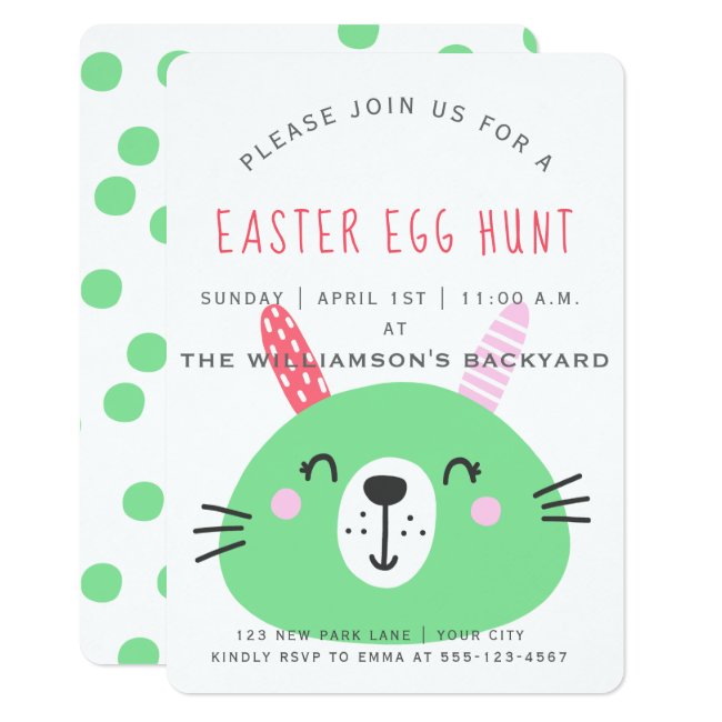 Cute Green Easter Bunny | Egg Hunt Invitation