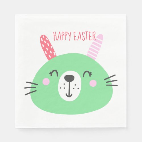 Cute Green Easter Bunny Paper Napkins