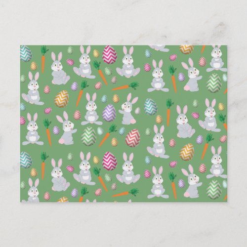 Cute Green Easter Bunny Rabbit Pattern  Holiday Postcard