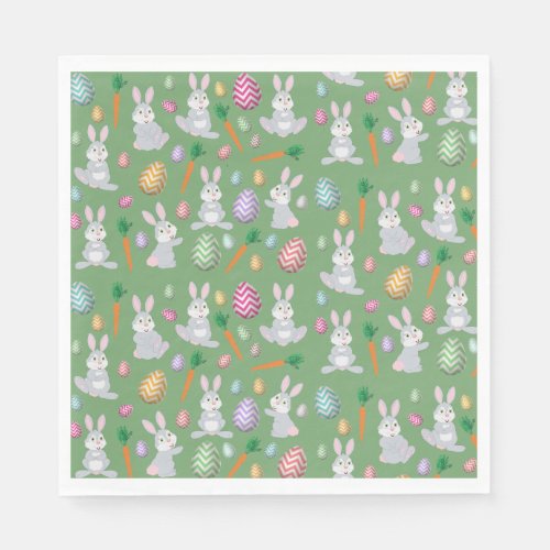 Cute Green Easter Bunny Rabbit Pattern  Napkins