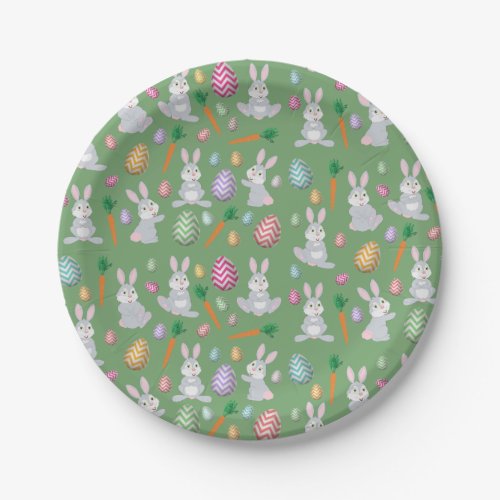 Cute Green Easter Bunny Rabbit Pattern Paper Plates