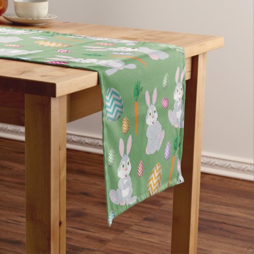 Cute Green Easter Bunny Rabbit Pattern  Short Table Runner